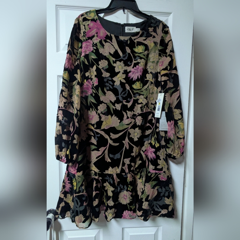 Eliza J Velvet Floral Black Dress